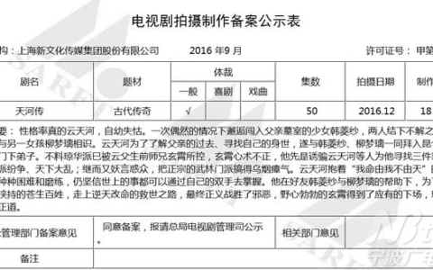 电视剧制作备案公示
